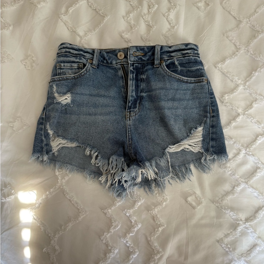Trendy Blue Distressed Jean Shorts